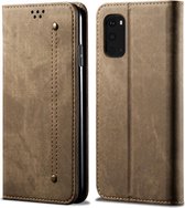 Voor Galaxy S20 plus denim textuur casual stijl horizontale flip lederen tas met houder en kaartsleuven en portemonnee (kaki)