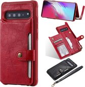 Voor Galaxy S10 5G gesp rits schokbestendige beschermhoes met houder & kaartsleuven & portemonnee & lanyard & fotolijst (rood)