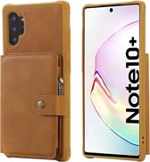 Voor Galaxy Note 10 Plus gesp rits schokbestendige beschermhoes met houder & kaartsleuven & portemonnee & lanyard & fotolijsten (bruin)