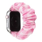 Voor Apple Watch Series 5 & 4 40 mm / 3 & 2 & 1 38 mm geruite patroondoek + roestvrijstalen haarring horlogeband (roze)