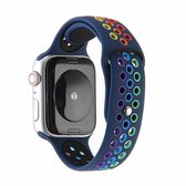 Voor Apple Watch Series 5 & 4 40mm / 3 & 2 & 1 38mm Rainbow Sport horlogeband (donkerblauw)
