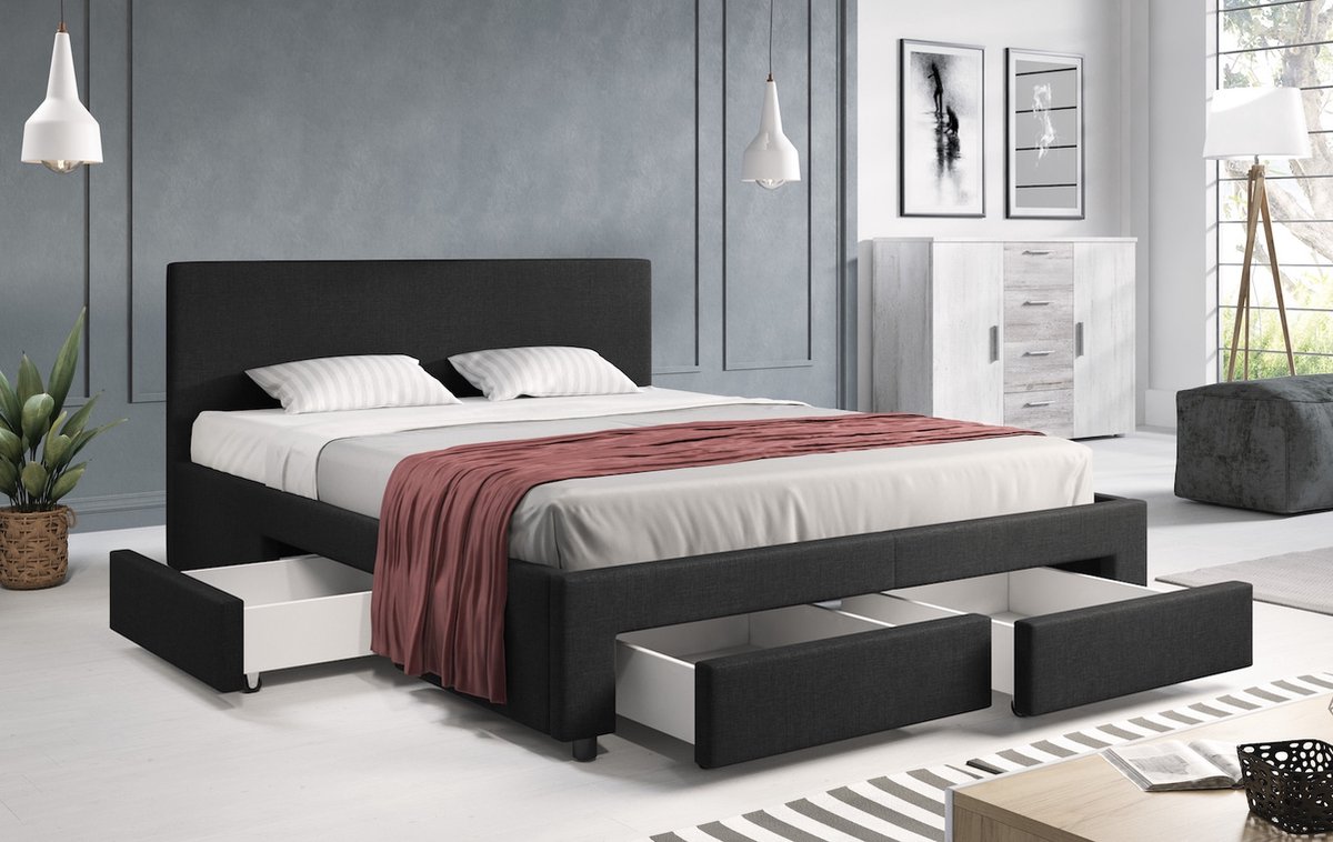 Tweepersoonsbed Suente - Zwart - 160x200 cm