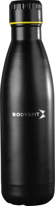 Body & Fit RVS Waterfles Zwart - Bidon - Drinkfles - BPA-vrij - Roestvrijstaal - 700 ml