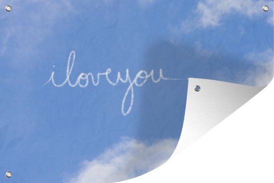 Tuindecoratie Letters in de lucht met de tekst I love you - 60x40 cm - Tuinposter - Tuindoek - Buitenposter