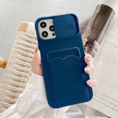 Sliding Camera Cover Design TPU-beschermhoes met kaartsleuf en nekkoord voor iPhone 11 (saffierblauw)