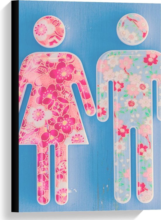 Canvas  - Man/Vrouw Figuren in Bloemenprint - 40x60cm Foto op Canvas Schilderij (Wanddecoratie op Canvas)