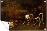 Chiens de chasse au lièvre mort - Peinture de Gustave Courbet Jardin poster 180x120 cm - Toile de jardin / Toile d'extérieur / Peintures d'extérieur (décoration de jardin) XXL / Groot format!
