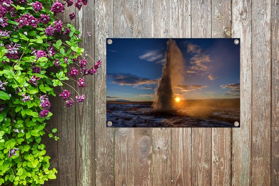 Sunrise over the célèbre Geysir in Iceland Garden poster 60x40 cm - small - Toile de jardin / Toile d'extérieur / Peintures d'extérieur (décoration de jardin)