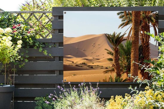Affiche jardin palmiers marocains et dunes à Merzouga près de l'Erg Chebbi - 120x90 cm