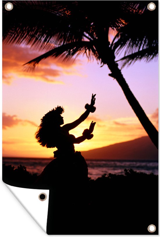 Affiche de jardin Silhouette de danseuse de hula toile en vrac 120x180 cm - Toile de jardin / Toile d'extérieur / Peintures d'extérieur (décoration de jardin) XXL / Groot format!