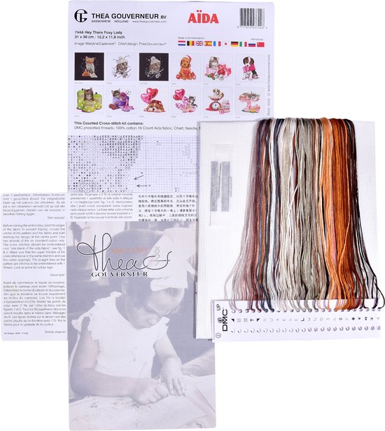 Thea Gouverneur Cross Stitch Kit 744A Hey There Foxy Lady Fox - Tissu Aida 100% coton
