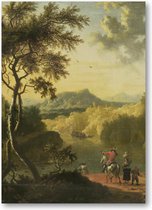 Italiaans landschap met reizigers - 50x70 Forex Staand - Timotheus de Graef - Meesterwerken