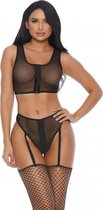 You a Vixen Bra and Panty with Garter Straps - Black XL