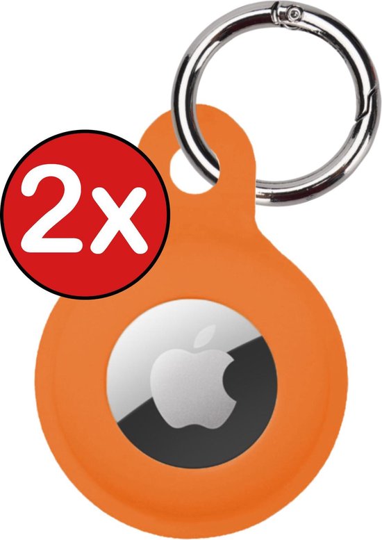 Hoesje Geschikt voor Apple AirTag Sleutelhanger Hoesje Siliconen Hanger - Hoesje Geschikt voor Apple AirTag Hanger Sleutelhanger Hoesje - Oranje - 2 PACK