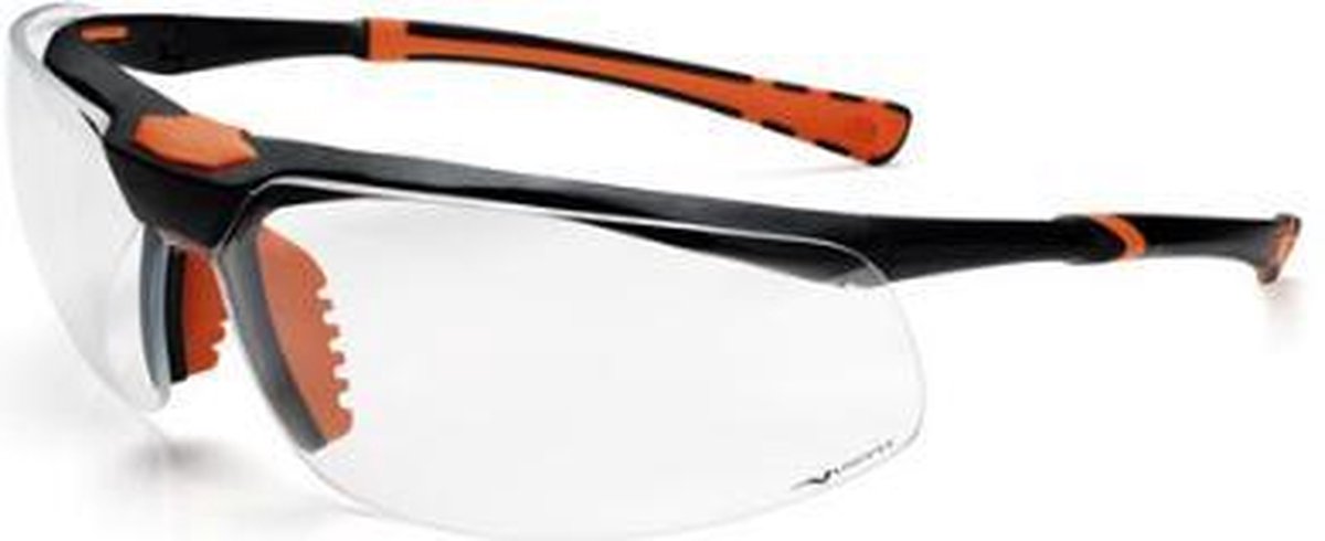 Univet veiligheidsbril 5X3 zwart/oranje PC helder UV+ DC coating
