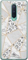 OnePlus 8 hoesje siliconen - Stone & leopard print | OnePlus 8 case | Bruin/beige | TPU backcover transparant
