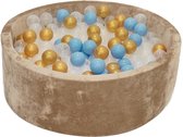 Velvet Ballenbak Goud 90x40 met 250 ballen Babyblauw, Transparant, Goud
