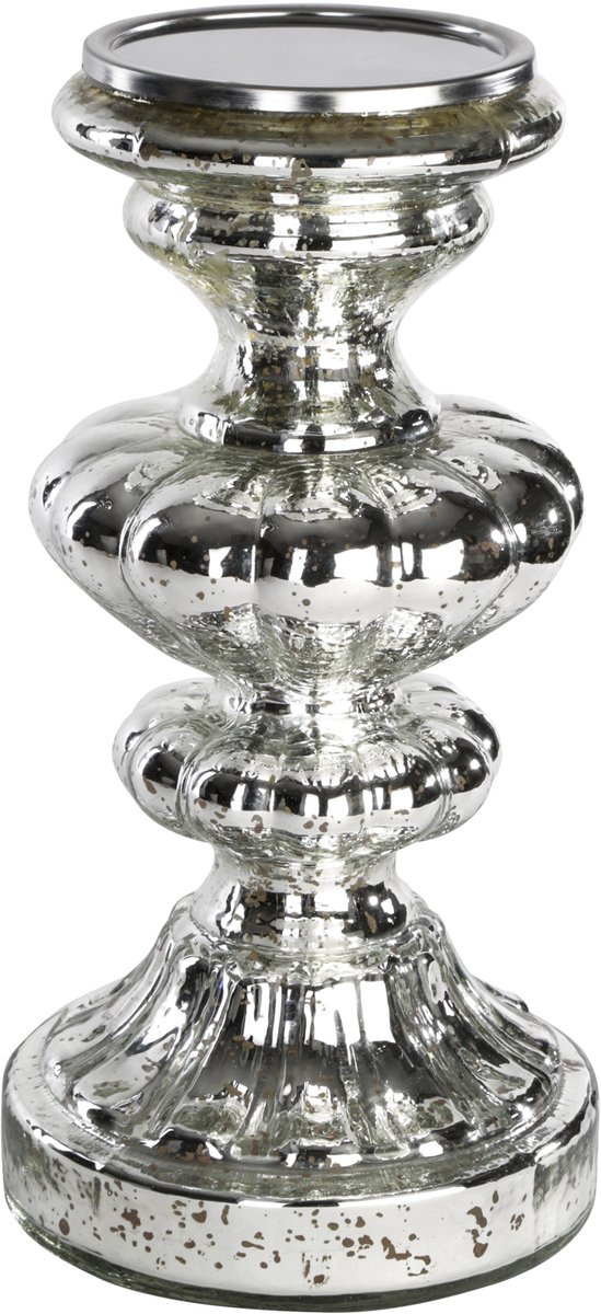 PTMD Xmas jingle silver glass candleholder m Zilver