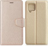 Voor Samsung Galaxy A42 5G Zijden Textuur Horizontale Flip Leren Case met Houder & Kaartsleuven & Portemonnee & Fotolijst (Goud)