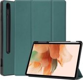 Voor Samsung Galaxy Tab S7 Lite Pure Color Horizontale Flip TPU + PU lederen tas met drie-vouwbare houder & slaap- / wekfunctie & pen-sleuf (donkergroen)