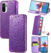 Voor Xiaomi Redmi Note 10 4G Bloeiende Mandala Reliëfpatroon Magnetische Horizontale Flip Leren Case met Houder & Kaartsleuven & Portemonnee (Paars)