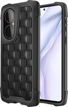 Voor Huawei P50 3D reliëf PU + PC + TPU Skidproof schokbestendig hoesje (zwart)