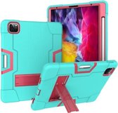 Contrasterende kleur Robot schokbestendig siliconen + pc-beschermhoes met houder en pengleuf voor iPad Pro 12.9 (2018) / (2020) (mintgroen + roze rood)