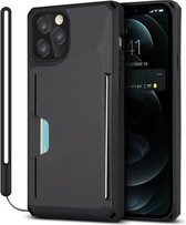 Armor schokbestendig TPU + pc-hardcase met kaartsleufhouder Funtion voor iPhone 12 Pro Max (zwart)