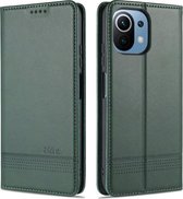 Voor Xiaomi Mi 11 Lite AZNS Magnetische Kalfsstructuur Horizontale Flip Leren Case met Kaartsleuven & Houder & Portemonnee (Donkergroen)