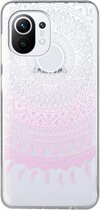 Voor Xiaomi Mi 11 Lite Gekleurd tekeningpatroon Transparant TPU beschermhoes (roze bloem)