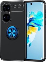 Voor Huawei P50 metalen ringhouder 360 graden roterende TPU-hoes (zwart + blauw)