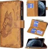 Voor iPhone 11 Pro Flying Butterfly Embossing Pattern Rits Horizontale Flip Leather Case met houder & kaartsleuven & portemonnee (bruin)