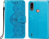 Voor Motorola Moto E7 Power Flower Vine Embossing Pattern Horizontale Flip Leather Case met Card Slot & Holder & Wallet & Lanyard (Blue)