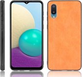 Voor Samsung Galaxy A02 / M02 Schokbestendig Naaien Koe Patroon Huid PC + PU + TPU Case (Oranje)