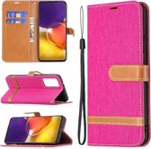 Voor Samsung Galaxy A82 5G Kleuraanpassing Denim Textuur Horizontale Flip Leren Case met Houder & Kaartsleuven & Portemonnee & Lanyard (Rose Rood)