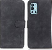 Voor OnePlus 9R KHAZNEH Retro Textuur PU + TPU Horizontale Flip Leren Case met Houder & Kaartsleuven & Portemonnee (Zwart)