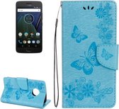 Voor Motorola Moto G5 Plus geperste bloemen vlinderpatroon horizontale flip lederen tas met houder & kaartsleuven en portemonnee (blauw)