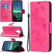 Voor Nokia 1.4 Embossing Twee Vlinders Patroon Horizontale Flip PU Lederen Case met Houder & Kaartsleuf & Portemonnee & Lanyard (Rose Rood)