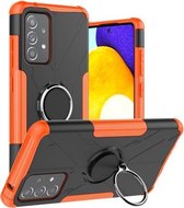 Voor Samsung Galaxy A52 5G / 4G Machine Armor Bear schokbestendig PC + TPU beschermhoes met ringhouder (oranje)