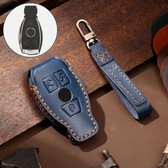 Hallmo auto koeienhuid lederen sleutel beschermhoes sleutelhoes voor oude Mercedes-Benz E300L (blauw)