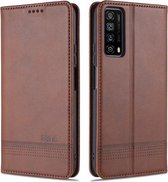 Voor Huawei P smart 2021 AZNS Magnetische Kalf Textuur Horizontale Flip Leren Case met Kaartsleuven & Houder & Portemonnee (Donkerbruin)