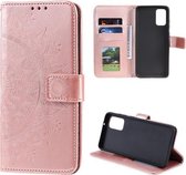 Voor Samsung Galaxy S20 FE Totem Bloem Reliëf Horizontale Flip TPU + PU Leren Case met Houder & Kaartsleuven & Portemonnee (Rose Goud)