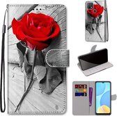 Voor OPPO A15 / A15s Gekleurde Tekening Cross Textuur Horizontale Flip PU Lederen Case met Houder & Kaartsleuven & Portemonnee & Lanyard (Hout Rode Roos)
