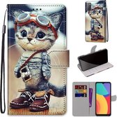 Voor Alcatel 3L 2021 Gekleurde Tekening Cross Textuur Horizontale Flip PU Lederen Case met Houder & Kaartsleuven & Portemonnee & Lanyard (Lederen Schoenen Kat)