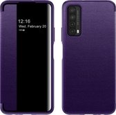 Voor Huawei P Smart 2021 magnetisch zijvensterweergave schokbestendig horizontaal flip lederen smartcase (paars)