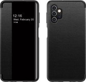 Voor Samsung Galaxy A72 4G / 5G magnetisch zijvensterweergave schokbestendig horizontaal flip lederen hoesje (zwart)