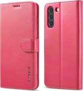 Voor Samsung Galaxy S21 FE LC.IMEEKE Kalfsstructuur Horizontale flip lederen tas, met houder & kaartsleuven en portemonnee (rood)