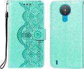 Voor Nokia 1.4 Flower Vine Embossing Pattern Horizontale Flip Leather Case met Card Slot & Holder & Wallet & Lanyard (Green)