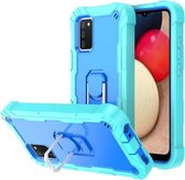 Voor Samsung Galaxy A02s PC + Rubber 3-laags schokbestendige beschermhoes met roterende houder (mintgroen + blauw)