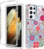 Voor Samsung Galaxy S21 Ultra 5G 2 in 1 hoog transparant geverfd schokbestendig PC + TPU beschermhoes (kleine bloemen)